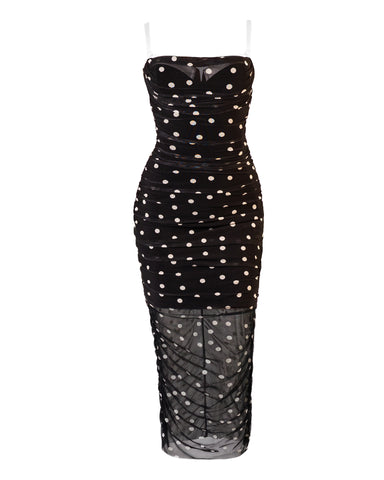 Full body back view Sweetie Mesh Column Dress - Dot Black/White
