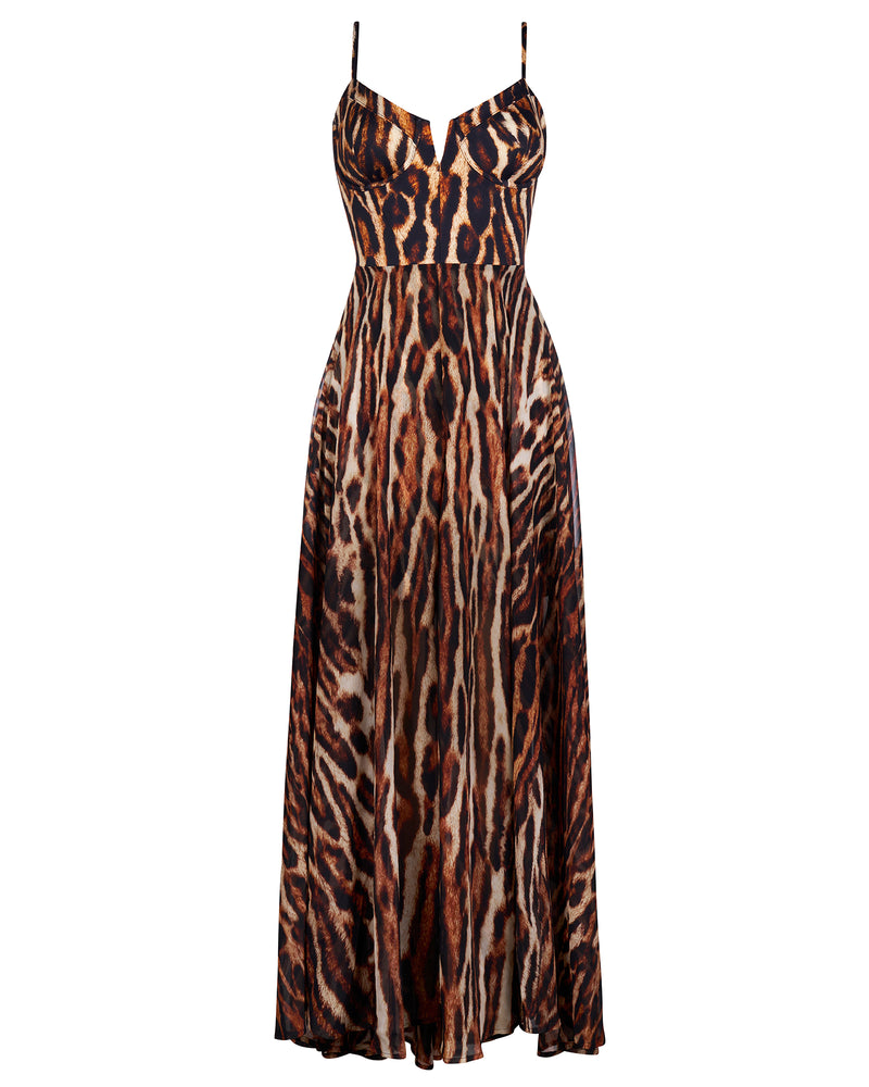 Outlined Image of Vixen Corset Front Slit Shapewear Maxi Dress - Pilates Cat Front View