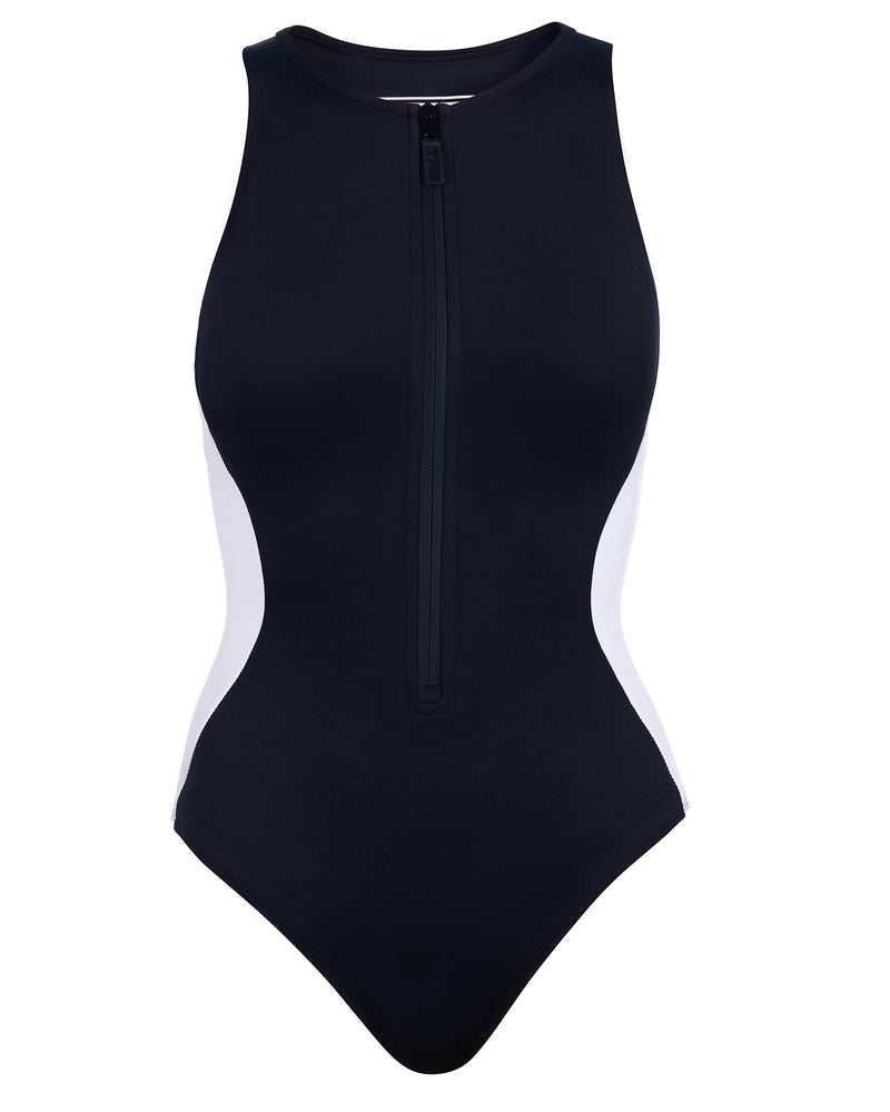 Outline image showing Crewy Surfy Shapewear One Piece Swimsuit - Contour Black/White