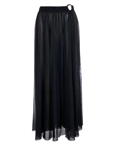 Back view of Ringy Sheer Slit Skirty - Black on model