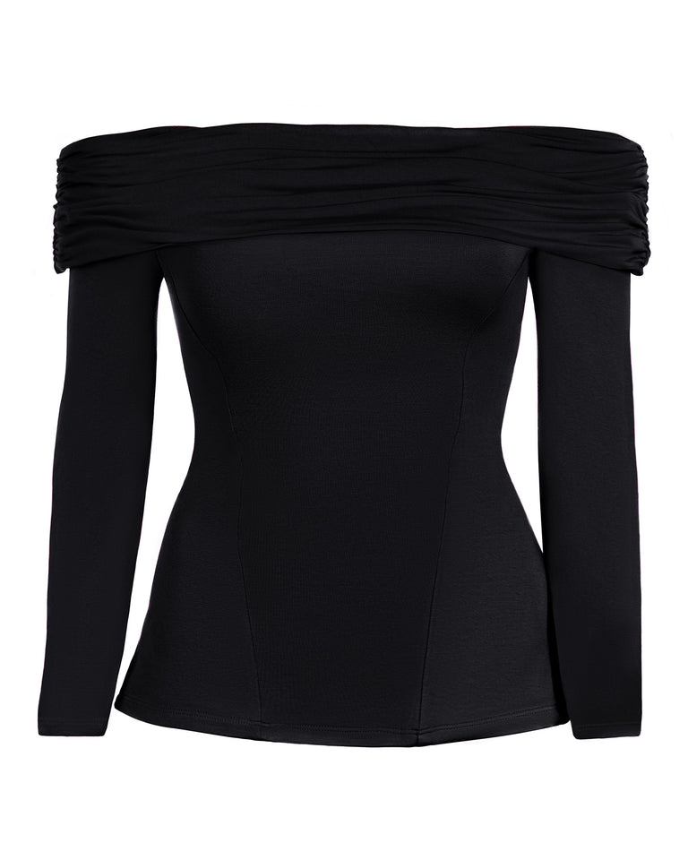 Shapey Off Shoulder Long Sleeve Top - Black