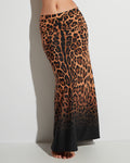 A-Line Maxi Skirty Pull On Swim Cover Up - Ombre Symmetric Leopard close up front