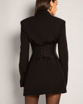 Model wears Corset Belt - Faux Leather Black back view