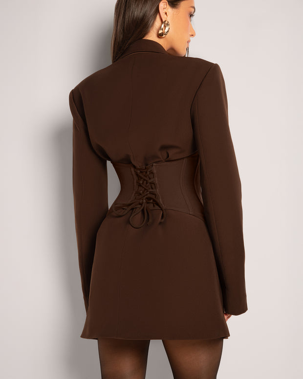 Model wears Corset Belt - Espresso back view