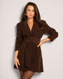 Model Wears Convertible Blazer Mini Dress - Espresso Front View