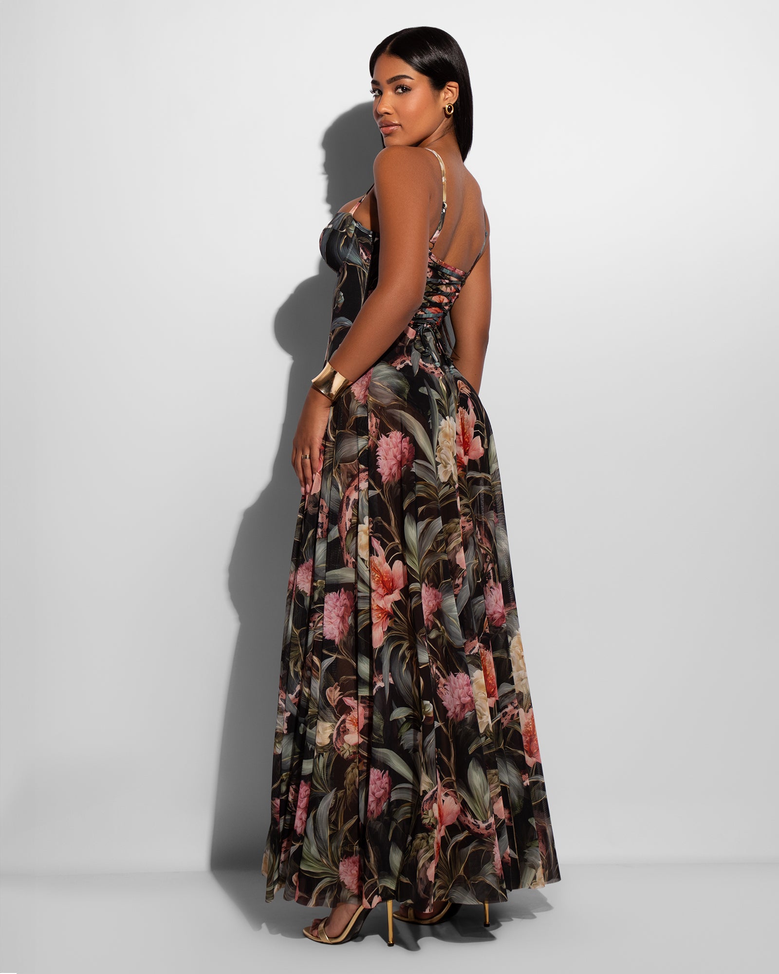 Bombshell Maxi Shapewear Dress - Midnight Peony | TA3
