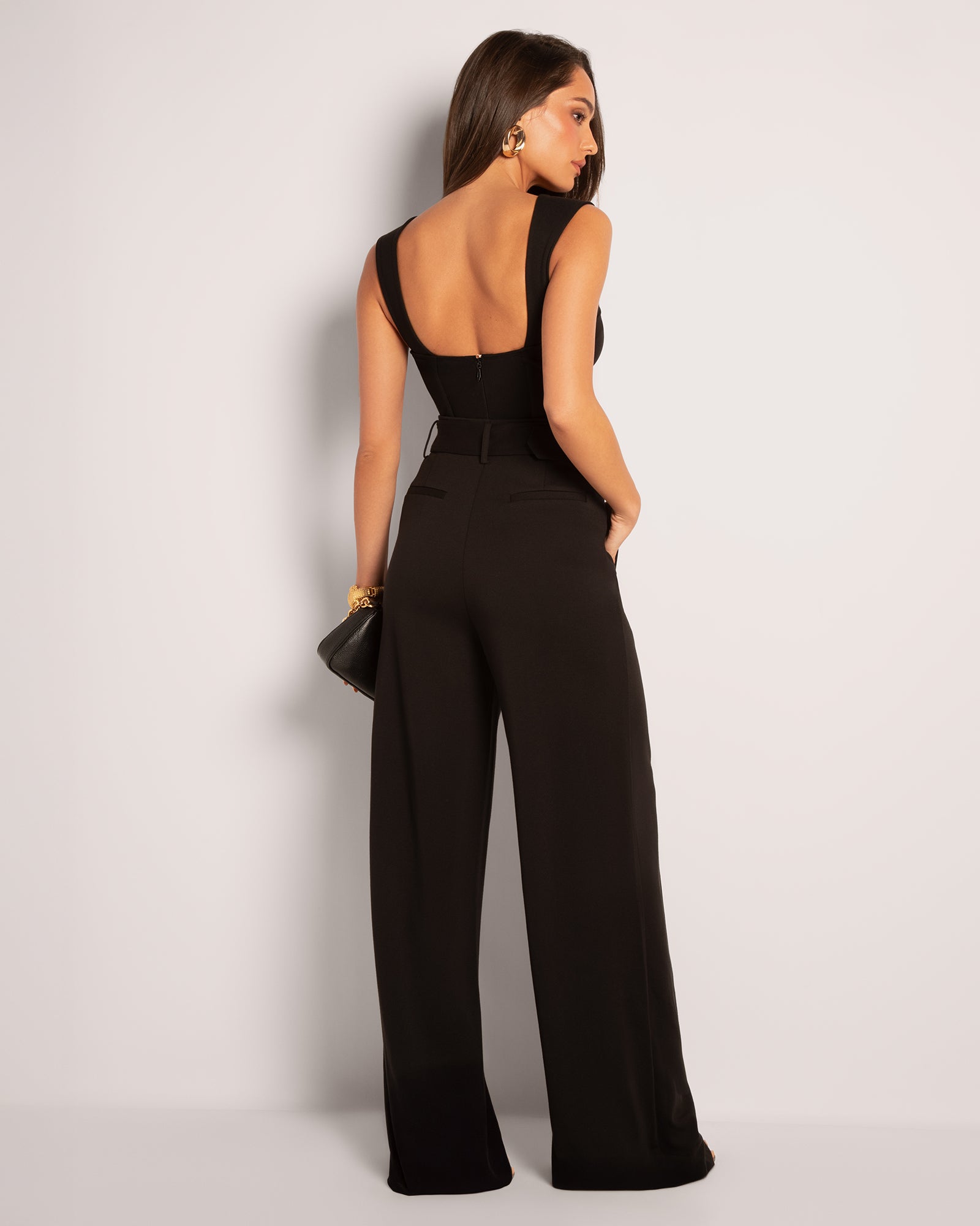 Belted Wide Leg High-Waist Ponte Pant - Black | TA3