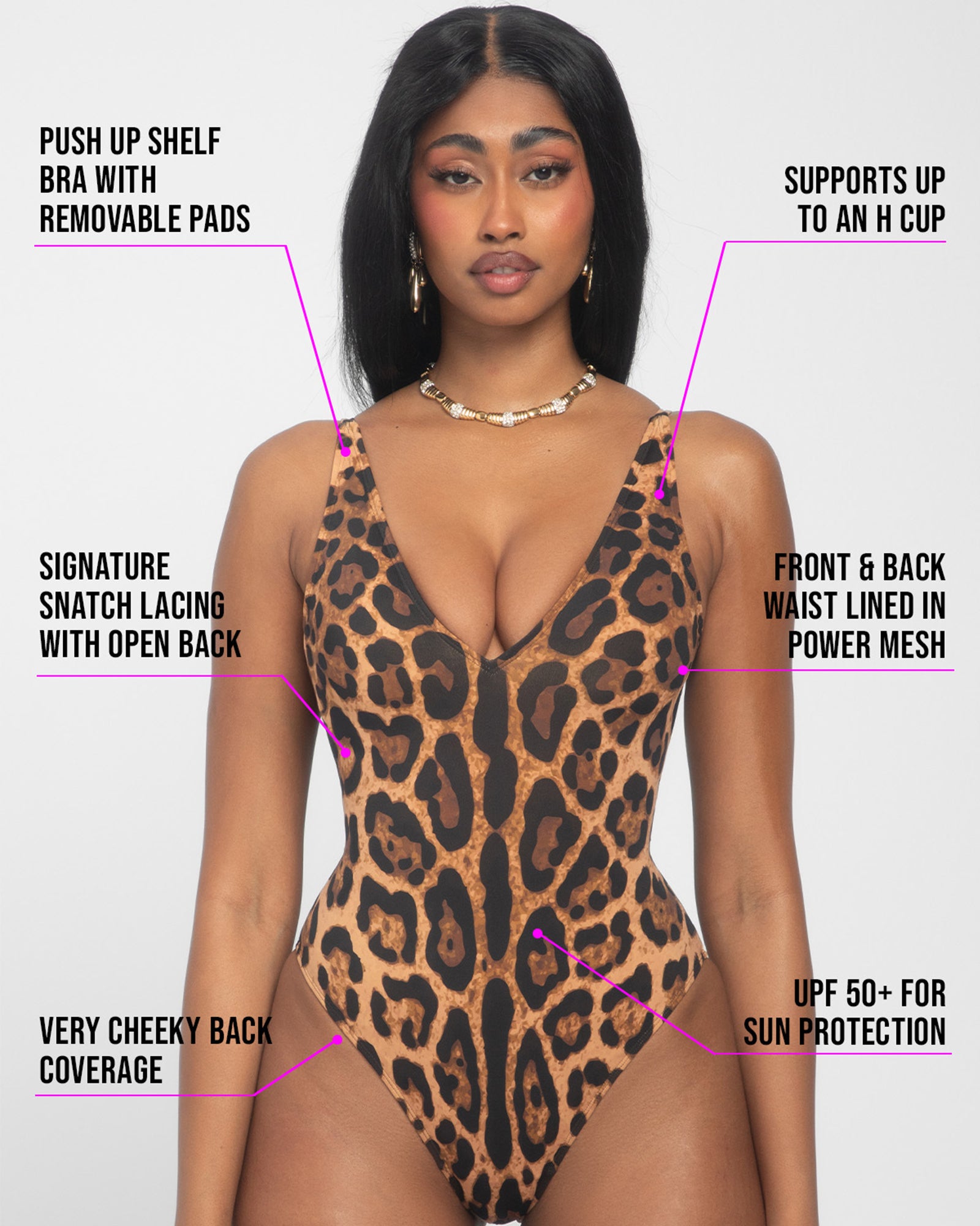 Mega Sculpting Brazilian Plungey Swimsuit - Symmetric Leopard | TA3