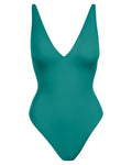 Outline image showing Brazilian Plungey Cheeky One Piece Shapewear Swimsuit - Teal
