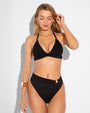 Model wears Brazilian Ring Kini Bottom - Black Two Piece Bikini Shapewear Full Front view
