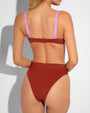 Model wears Brazilian Ring Kini Bottom - Copper Two Piece Bikini Shapewear back view