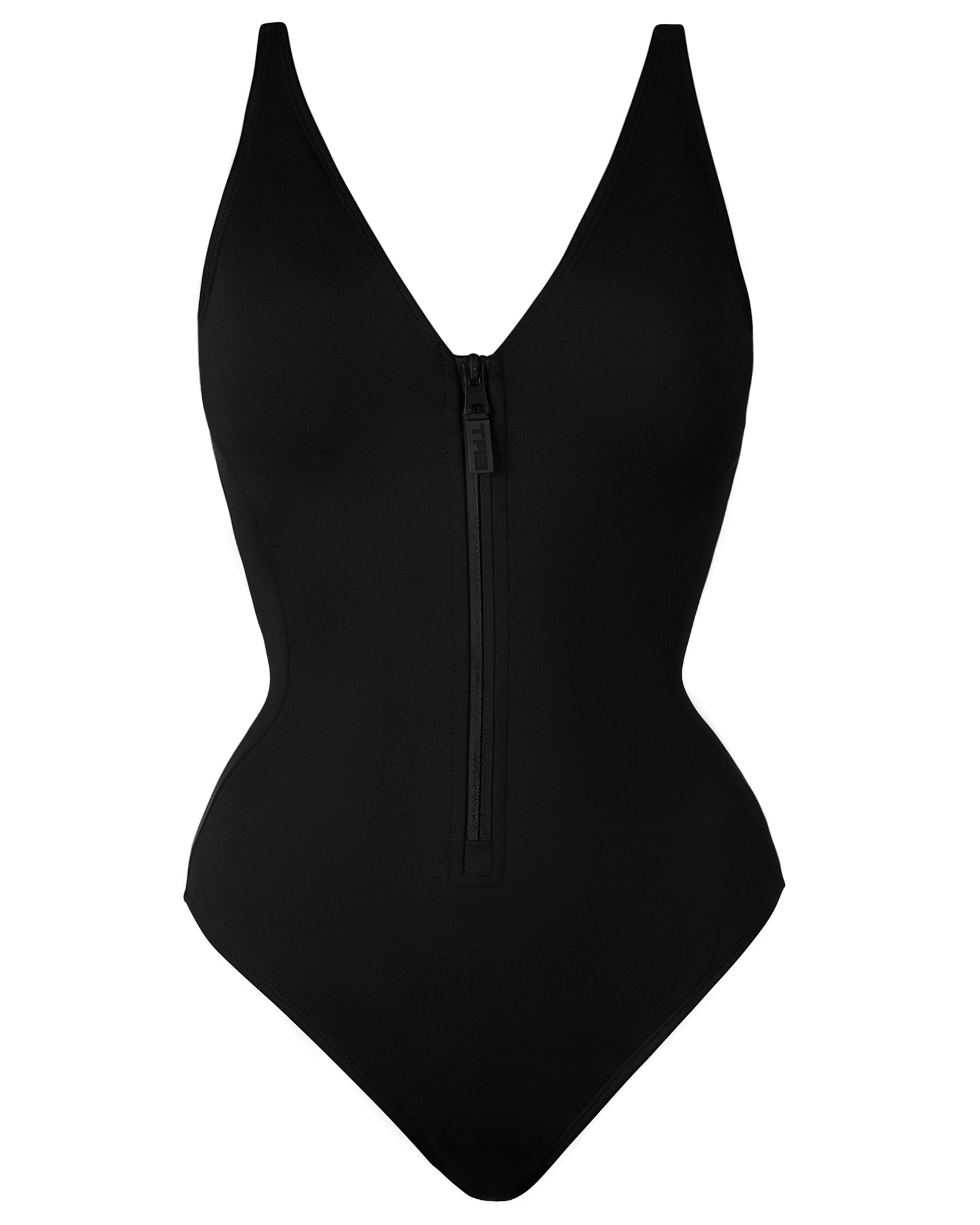 Cheeky Plungey Zip One Piece Shapewear Swimsuit - Black | TA3