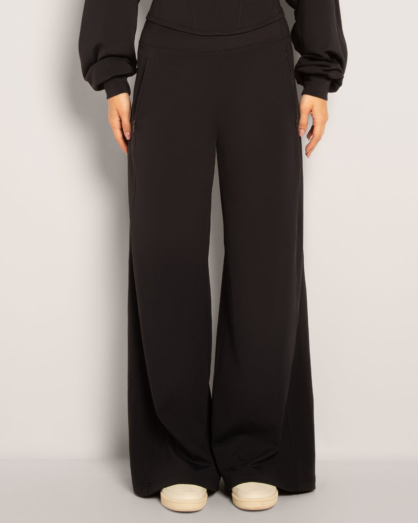Close up image of Cloudlined Wide Leg Pant - Soft Black front view