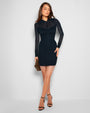 Collar Mesh Mini Dress - Black