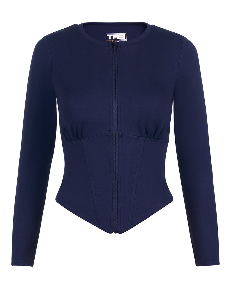 Outline image showing Long Sleeve Corsety Sculpting Shapewear Top - Midnight