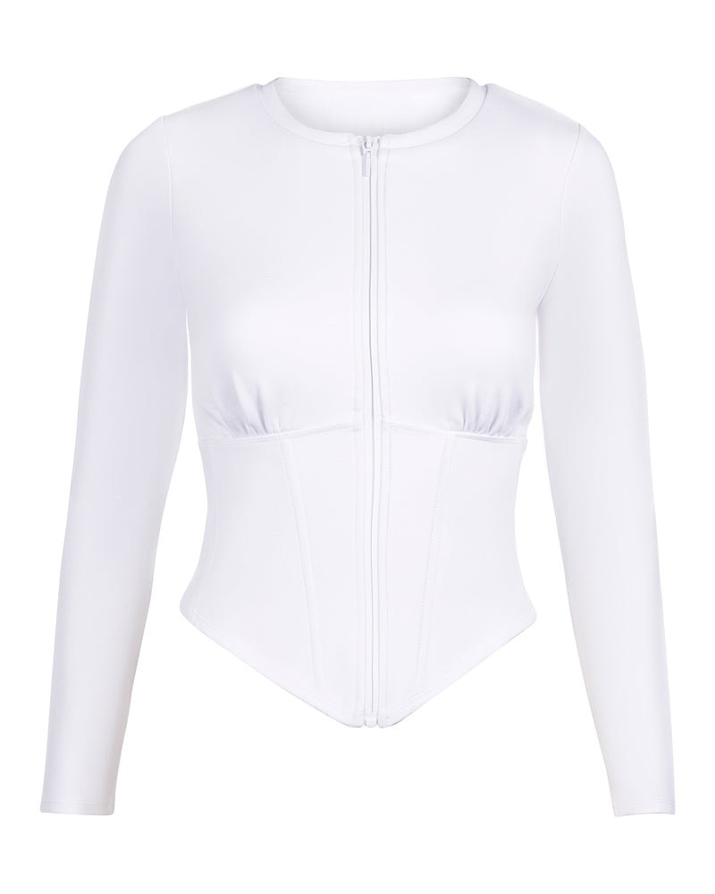 Outline image showing Long Sleeve Corsety Sculpting Shapewear Top - White
