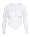 Outline image showing Long Sleeve Corsety Sculpting Shapewear Top - White