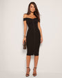 Model wears Corsety Off Shoulder Pencil Shapewear Dress - Black Full front view
