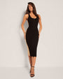 Model wears Corsety Scoop Neck Pencil Shapewear Dress - Contour Black/Sand Full front view
