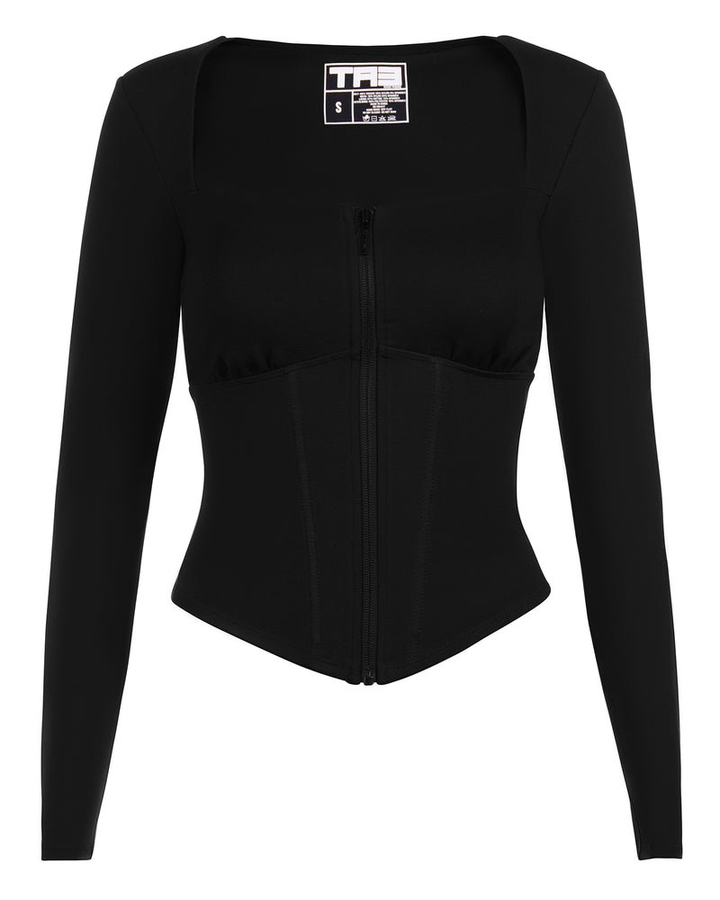 Outline image showing Corsety Square Neck Long Sleeve Sculpting Shapewear Top - Black