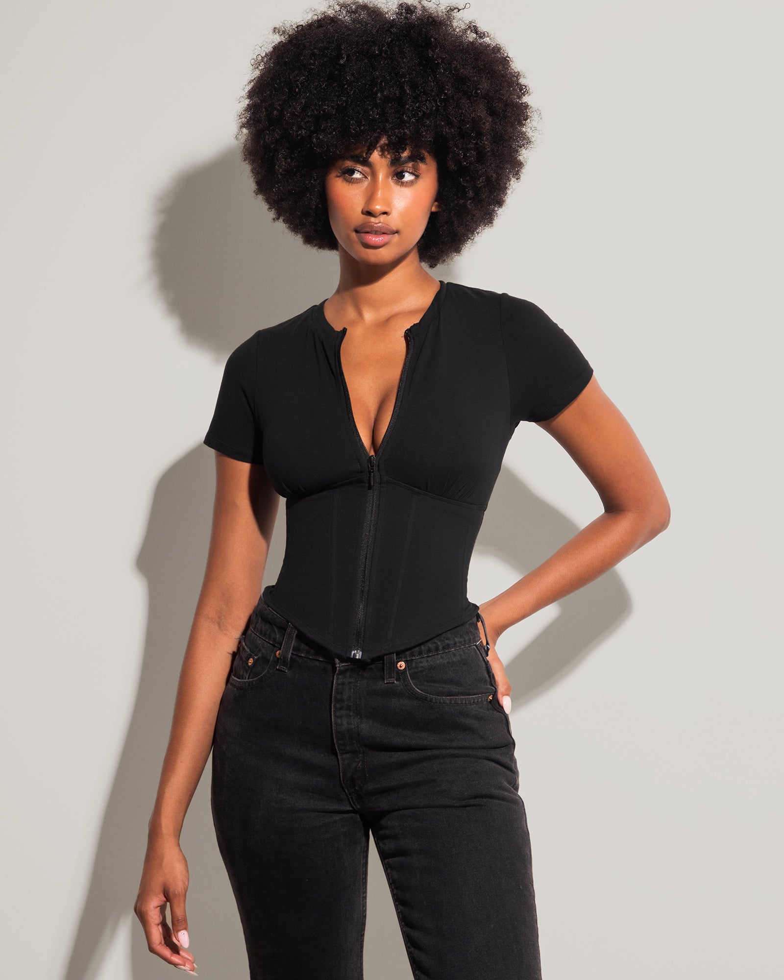 Short Sleeve Corsety Sculpting Shapewear Top - Black | TA3