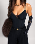 Zoomed in image of Corset Bodysuit - Black front view 