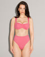 Model wears Hi Cut High Waisted Kini Bottom Shaping Swimwear - Coral