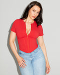 Short Sleeve Corsety Top - Red