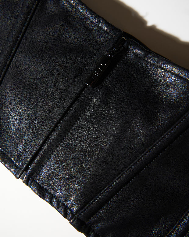 Close up of fabric of Corset Belt - Faux Leather Black