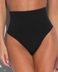 Hi Cut High Waisted Kini Bottom Shaping Swimwear - Black front view