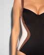 Contour Black/Mocha/Peach Blush One Piece Swimsuit close up detail
