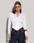 Long Sleeve Corsety Top - White