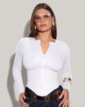 Long Sleeve Corsety Top - White