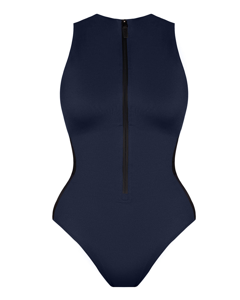 Outline image of Sleeveless Surfy - Contour Midnight/Black tummy control swimsuit