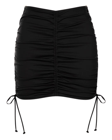 Model wears Mini Triangle Skirty Waterproof Shapewear Cover-Up - Black back view