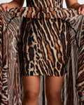 Model Wears Vixen Corset Front Slit Shapewear Maxi Dress - Pilates Cat Close up of skirt
