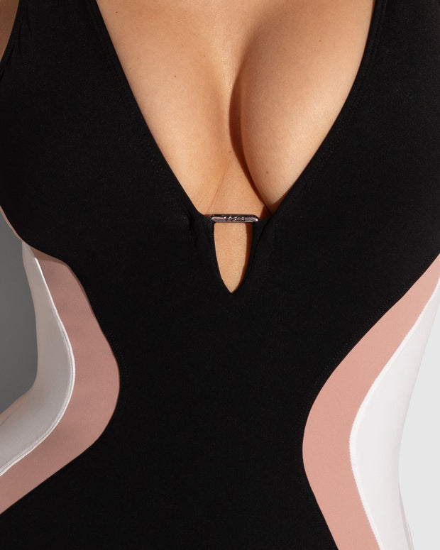 Plungey Triangle Contour Rose Bloom One Piece Shapewear Swimsuit