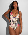 Model wears Plungey Triangle - Contour Rose Bloom One Piece Shapewear Swimsuit front view