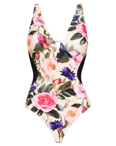Outline image showing Plungey Triangle - Contour Rose Bloom One Piece Shapewear Swimsuit