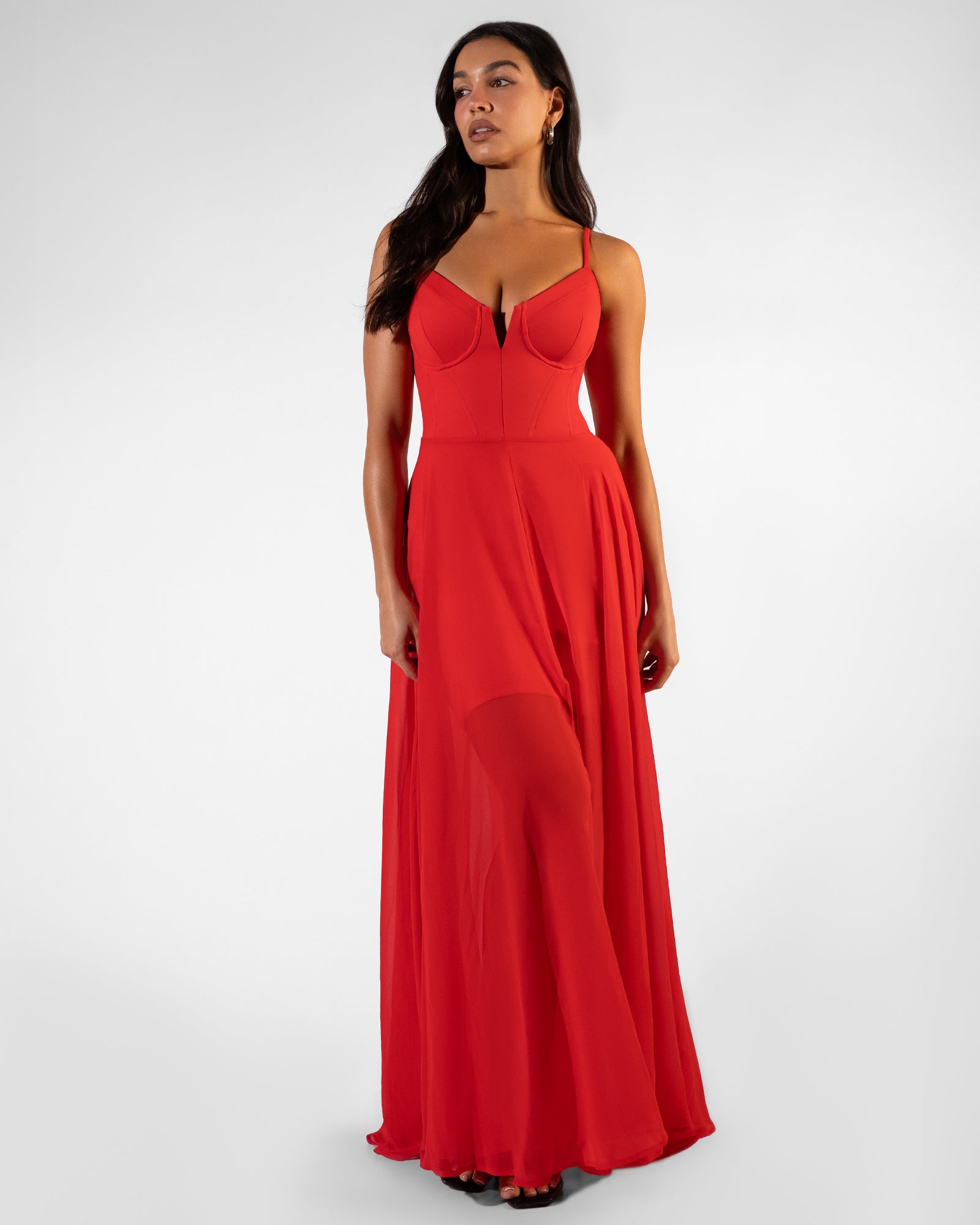 Vixen Corset Front Slit Shapewear Maxi Dress - Red | TA3