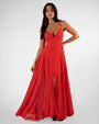 Full body view of Vixen Corset Maxi Dress - Red on model 