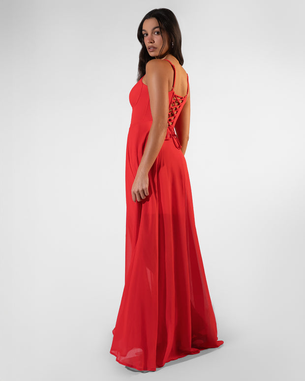 Vixen Corset Front Slit Shapewear Maxi Dress - Red | TA3 Vixen Corset Front Slit Shapewear Maxi Dress - Red | TA3
