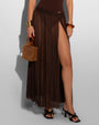Model wears Ringy Sheer Slit Skirty - Espresso Cover Up Midi Skirt front view