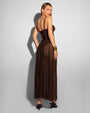 Model wears Ringy Sheer Slit Skirty - Espresso Cover Up Midi Skirt back view