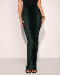 Ruched Sheer Side Slit Maxi Skirty - Ombre Pine | TA3