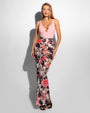 Model wears Ruched Sheer Side Slit Maxi Skirty - Rose Bloom
