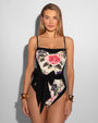 Model wears Sashy One Piece Sculpting Shapewear Swimsuit - Contour Rose Bloom front view