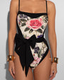 Model wears Sashy One Piece Sculpting Shapewear Swimsuit - Contour Rose Bloom front view close up