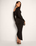 Model posing in Goddess Shaping Shapewear Midi Skirt - Black side view
