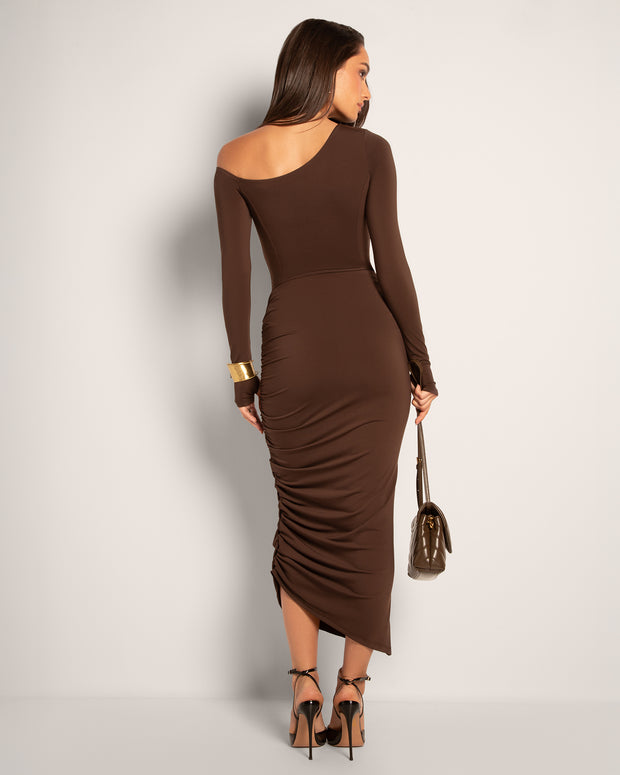 Model wears Goddess Shaping Shapewear Midi Skirt - Espresso back view